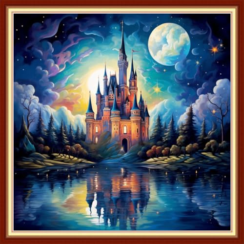Joyhoor Stamped Cross Stitch Kits for Beginners, Needlepoint Kits for Adults, 11CT Counted Embroidery Kits-Magic Castle 18x18 inchs - color: Artstyle21