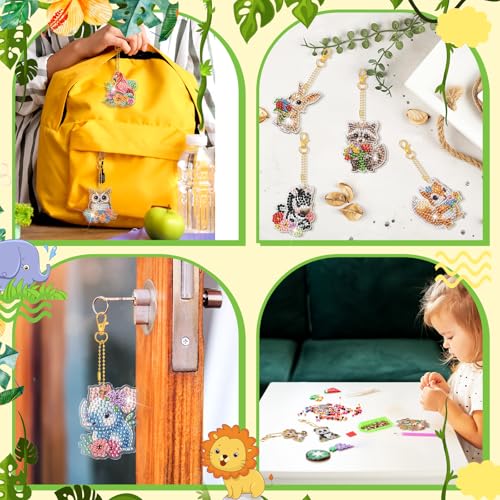 WILLBOND 30 Pcs Diamond Art Keychain Kits for Adults, Watercolor Animal - color: Watercolor Animal