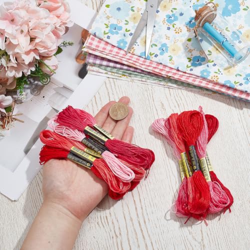 16 Skeins 131 Yards Multicolor Embroidery Thread Set 6 Ply 1.2mm Cotton Cross Stitch Embroidery Floss Friendship Bracelet String for Bracelet Making Knitting Stitching Sewing Crafts (Red) - color: Red