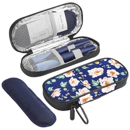 Gelozid Insulin Cooler Travel Case with 2 Reusable Ice Packs, White Flower - color: Roses, size: Cooler Case