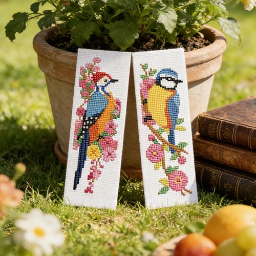 ORIGACH 6 Set Wild Bird Blossom Cross Stitch Bookmark Kit for Beginner - style: Bird & Flowers