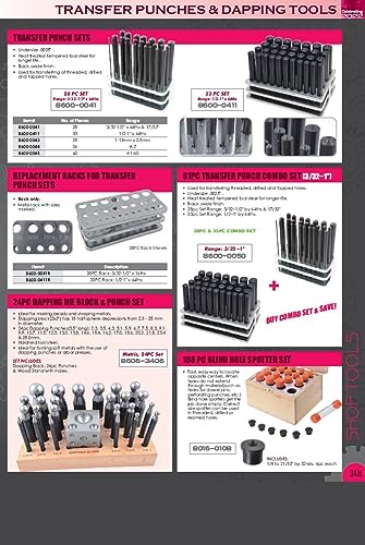 HHIP 8600-0041 28-Piece Transfer Punch Set – 3/32" to 1/2" by 64ths + 17/32", Precision Undersize .0025", Hardened Tool Steel, 4-7/8" Long, Black Oxide, Indexed Stand for Accurate Hole Transfer - size: 3/32-1/2", style: 28 Piece Inch Set