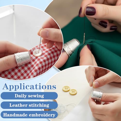 WJIAAA 8 PCS Sewing Thimbles for Hand Sewing, Metal Finger Protector Quilting Craft Accessories for Knitting Fingertip Protector Embroidery Needlework DIY Tools Anti-Slip Grooves Breathable(Silver)