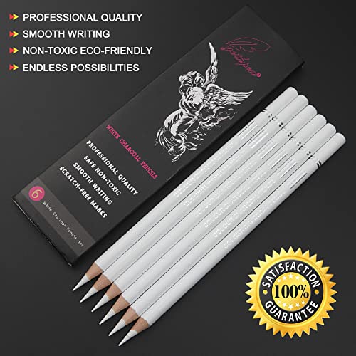 GETHPEN White Charcoal Pencils Set, Sketch High-light Pencils, 6 Pieces - color: White, size: 6 Count (Pack of 1)