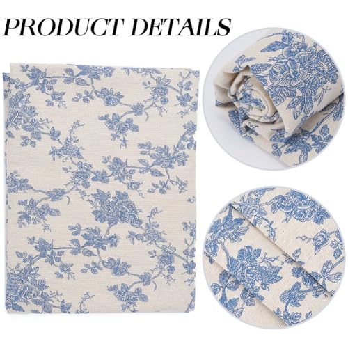 63 Inch Flower Cotton Fabric By The Yard Bundles Linen Canvas Blend Soft Flowers Pattern White Floral Rectangle Fabric for Sewing Making Clothing Quilting Home Decor Cloth Accessories Crafts - size: 1600MM, style: Blue Flower