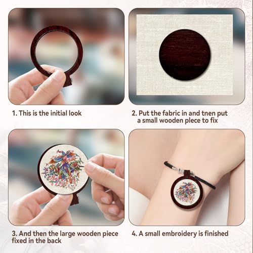 Wood Mini Embroidery Hoop Frame Sewing Ornament Frame Tiny Crossing Stitch Hoop Ring for DIY Embroidery Necklace Pendant Keychain (35Pcs Dark Brown) - size: 35Pcs Round
