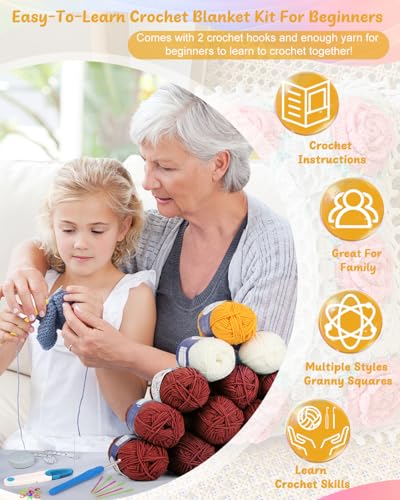 Coopay Crochet Kit for Beginners, Granny Square Crochet Blanket Kit, Red - color: Roman Red - Daisy