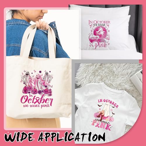 Dazoratix Breast Cancer Iron on Transfers - 20 Sheets Awarenes Halloween DTF Ready to Press Heat Patches Pink Ribbon Designs Vinyl Boo Stickers Decals for Women T Shirts Clothes Bag Applique DIY Craft - style: Breast Cancer Awareness