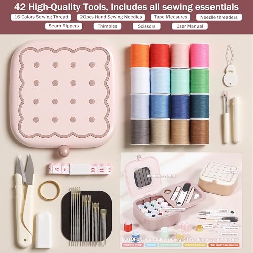 LOTOFUN Small Sewing Kit Box: Cute Portable 2-Layer Organizer Magnetic Needle and Thread Kits Holder Basic Case - Home Clothes Repair for Beginners (Pink) - color: Pink