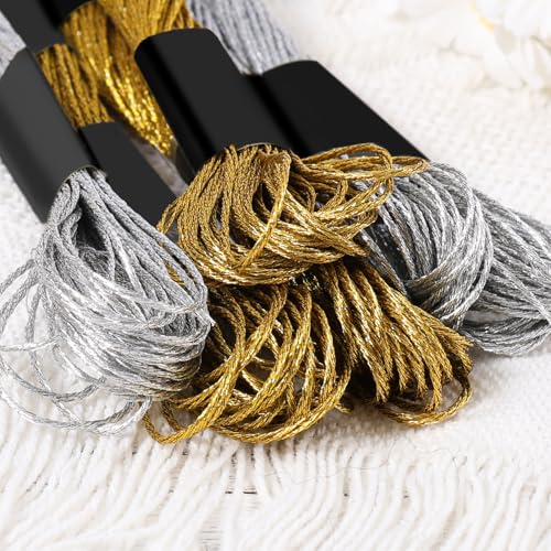 6 Skeins Embroidery Threads, Metallic Embroidery Floss (Gold + Silver) - color: Gold + Silver
