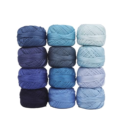 Size 8 Double Mercerized Egyptian Long Staple Cotton Pearl Thread 12 Gradient Colors per Box 5 Grams Ball Rainbow Color Embroidery Thread for Crochet Cross Stitch Hand Embroidery (12H) - color: 12H