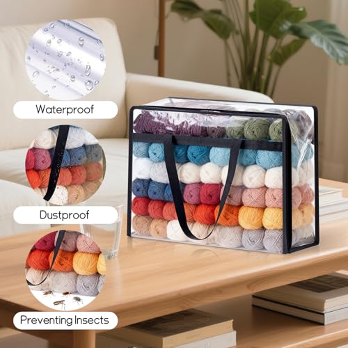 4 Packs Yarn Storage Bags,18x15x9 inches Large Yarn Bag with Dual Zippers & Handle,Clear Yarn Storage Organizer for Various Yarn Balls,Knitting and Crochet Projects