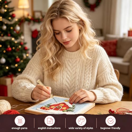 BEUNITONE Punch Needle Kit for Beginners Adults, Christmas Snowhouse Design - color: 13-Christmas Snowhouse