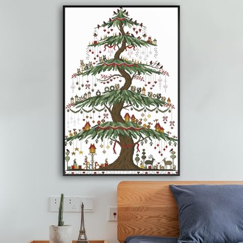 Rosyfoxes Cross Stitch Kits Stamped Full Range of Embroidery Starter Kits for Adult DIY- Printed kit Christmas Tree (2)(Printed) 14ct 2-Strands 18.9×26 inches - color: printed kit Christmas tree (2)(printed)14ct 2-strands18.9×26inches