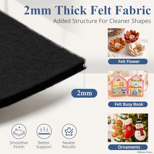 12" x 12" Felt Sheets for Crafts, 2mm Stiff Felt Fabric (12 Pcs), Black - color: Black