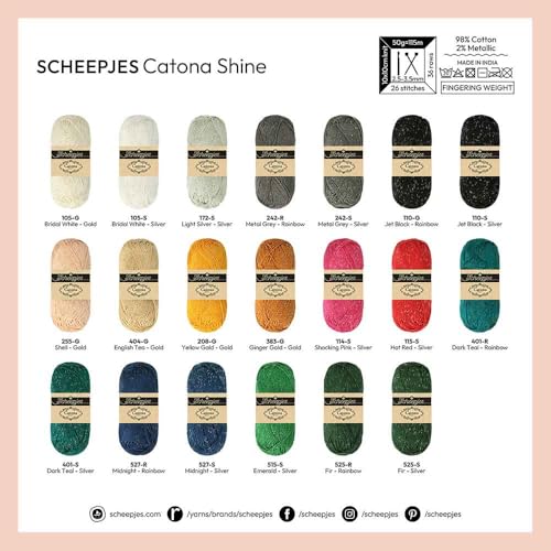 Scheepjes Catona Shine 50 g (105-G) Bridal White with Gold Metallic Thread - color: 105-G Bridal White - Gold