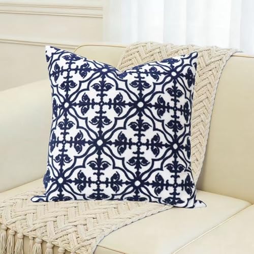 Slow Cow Embroidered Throw Pillow Cover 18 x 18 Inch Navy Blue - color: Navy Football, size: 18" x 18" (Pack of 1)