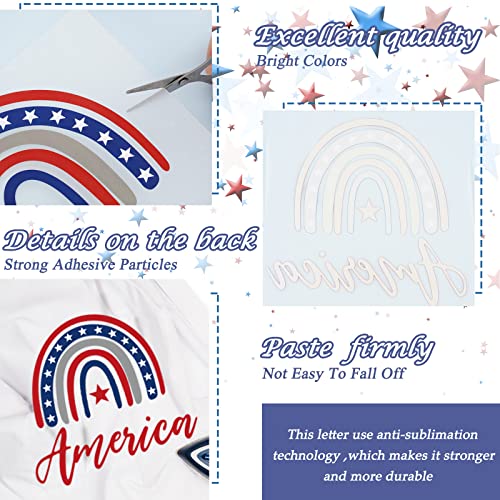 Whaline 30 Sheets Patriotic Iron On Transfers Patches 4th of July Heat Transfer Vinyl Patches USA Flag Red Blue White Iron on Stickers Decals for 250th Anniversary Clothing Fabric DIY Craft Decoration - style: Patriotic