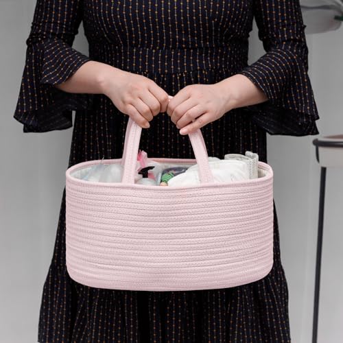 COMSE Baby Diaper Caddy Organizer for Girls, Cotton Rope, Light pink - color: Light pink, size: Regular