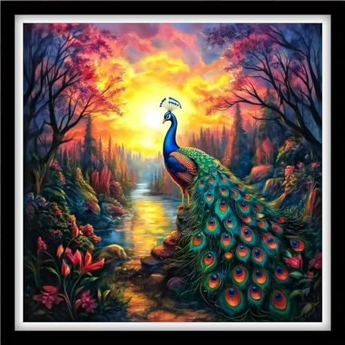 Fanxvivy Counted Cross Stitch Kits for Adults 11CT Unprinted Cross-Stitch Patterns Embroidery Kits Easy Cross Stitching Needlepoint Kits-Sunrise Blue Peacock 18x18 inch - color: DIYcraft02