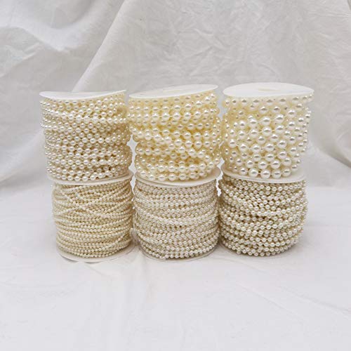 5MM Beaded Trim Ivory Crafts Faux Pearl Beads Garland Roll Strand 82FT - color: Ivory, size: 5mm