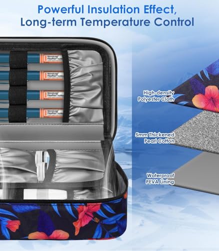 Glucoracy Large Insulin Cooler Travel Case,4 * 160g Ice Pack TSA Approved - color: Flower, size: Large