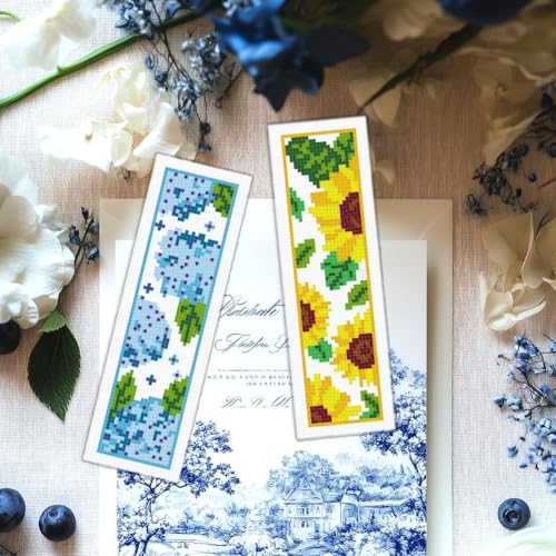 INFUNLY 6pcs Red Rose Cross Stitch Bookmark Kits DIY Sunflower Peach Blossom Embroidery Bookmark Kits for Beginners with Instruction Blue Flower Bookmark Making Kit for Book Lovers Readers Women Gifts - style: Flower