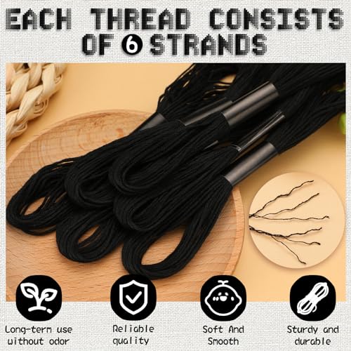 14 Skeins Embroidery Floss, Black Embroidery Thread, Friendship Bracelet String, Cross Stitch for DIY Making - color: Black-1