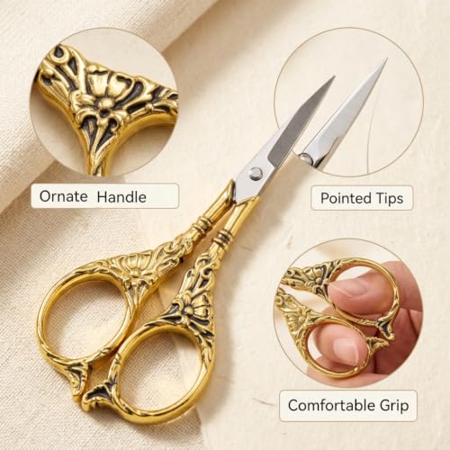 BIHRTC Vintage European Style Scissors Stainless Steel for Cross Stitch - color: Gold, size: 4.5 IN