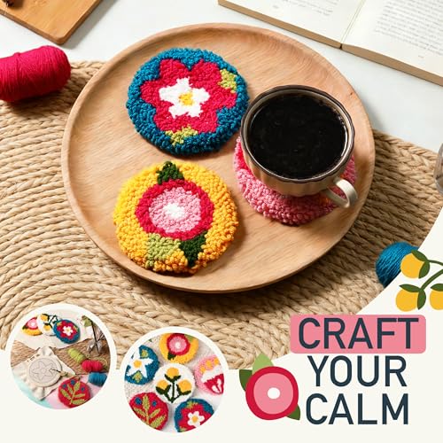 Emri Lane Punch Needle Kit – 6 Floral Design Punch Needle Embroidery Kit - color: Bright Craft
