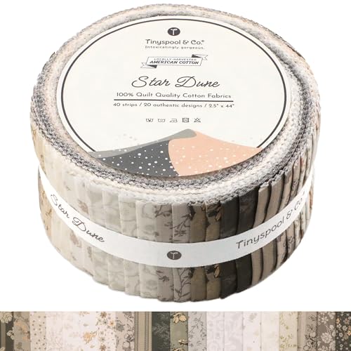 Tinyspool & Co.'s Twirlie Roll 40 Precut Quilting Fabric Strips for Quilting Supplies, Crafting, and Sewing, Soft Cotton Strip for Blanket, Rug, Upholstery, Home Decor, and Purse Making, Star Dune - color: Star Dune