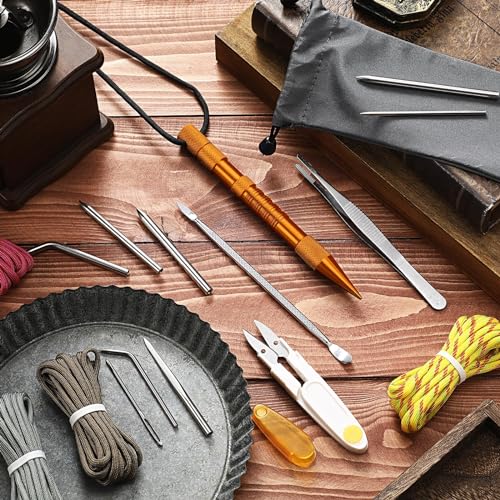 Ferraycle 12 Pcs Paracord FID Set Stainless Steel Knotter Tools Marlinspike Set Paracord Stitching Lacing Stitching Needles and Smoothing Tool Knotter Tools for Work Leather Weaving(Orange) - style: Orange