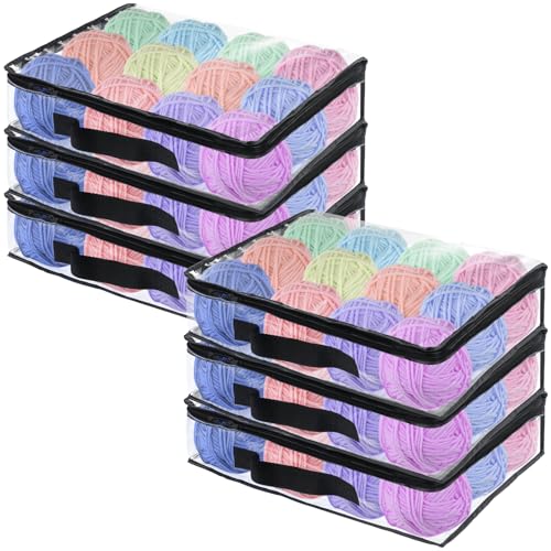 YEXEXINM 6 Pack Clear Yarn Storage Bags, 16x12x4 Inches, Clear PVC & Nylon, Zipper Closure, Ideal for Knitting, Crochet, Clothing & Toys