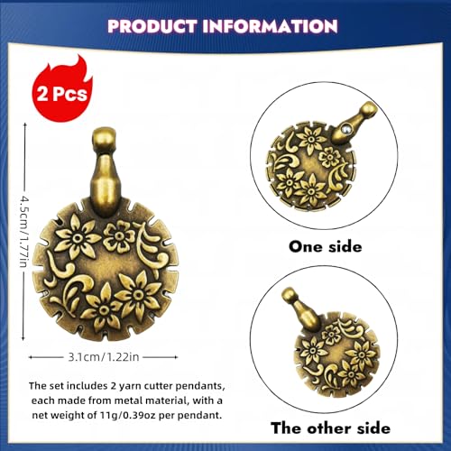 2 Pcs Yarn Cutter Pendant Set, Antique Copper Versatile Thread Cutter Tool for Crochet & Sewing Accessories, Yarn Minder & Embroidery Supplies, Gifts for Crocheters & Sewing Enthusiasts - size: 1.77*1.22 inches