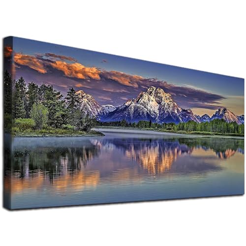JATOK Diamond Painting Kit for Adults, Mount Moran at Dusk, 35.5 x 15.7 in - color: Green