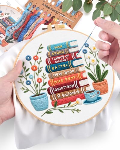 ERKOON Embroidery Kit for Beginners Adult, Cross Stitch Set Include Embroidery Cloth Hoops Threads for Craft Lover Hand Stitch with Embroidery Skill Techniques (Books) - color: Book