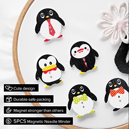 5pcs Needle Minder for Sewing,Magnetic Needle Keeper for Cross Stitch,Cute Penguin Cartoon Pin,Needle Holder for Embroidery,Needlework Storage Accessory, Gift for Cross Stitch Lover（2-Needle）