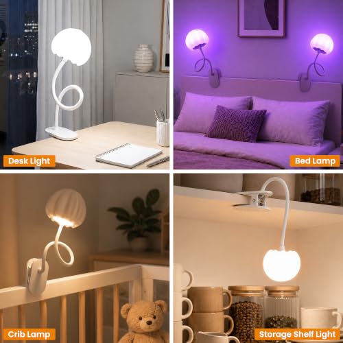 ShineTech Clip-On Reading Light for Bed, 10 RGB Colors Book Light for Dorm