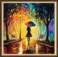 Redxing Counted Cross Stitch Kit for Beginners,Unprinted Needlepoint Kits for Beginners Cross Stitching Embroidery Kit 11CT Stitches kit-Silhouette of a Girl on a Rainy Night 18x18 inch - color: KitsColor12
