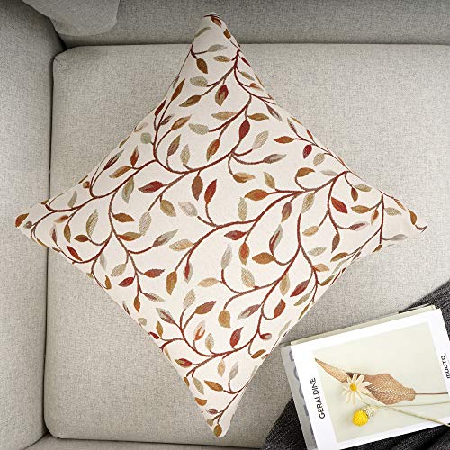 YOUR SMILE Classical Embroidery Jacquard Beige Leaf Pattern Square Decorative Throw Pillow Case Cushion Cover 18 x 18 inch - size: 18" x 18" (Pack of 1)