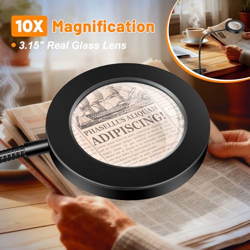 Akynite 10X Magnifying Glass with Light for Crafts, 3 Color+9 Brightness