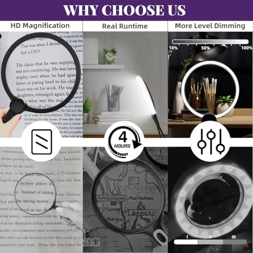 6X Hands-Free Neck Magnifying Glass with Light for Seniors - size: Without handles
