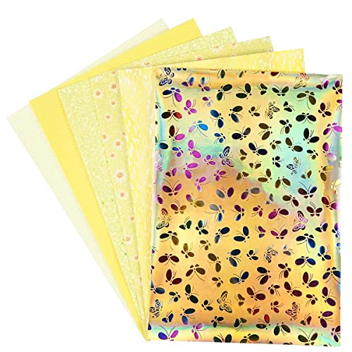 Litchi 6 Pack 8x12 Inch Faux Leather Sheets for Bow Earring, Easy to Cut Vinyl Fabric for Cricut, Durable Fade Resistant Leatherette Without Smell,Yellow Series - color: Yellowmix