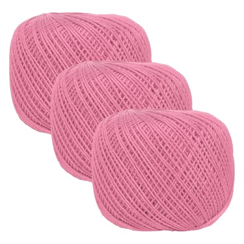 MECCANIXITY Crochet Thread Pearl Cotton Size 3 Pure Pink 3 Rolls 164 Yards for Crocheting Tatting Knitting Embroidery Sewing - color: Pure Pink
