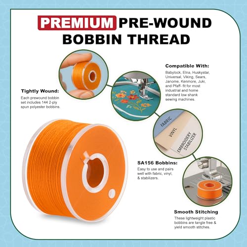 Mandala Crafts Orange 15J SA156 Prefilled Bobbin Thread, 144 PCs - color: Orange, size: Size A 144 X 142 Yards