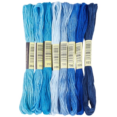 1 Box 65.6 Yards 8 Skeins 6 Ply Blue Friendship Bracelet String Variegated Embroidery Cotton Thread Bulk Yarn Assorted Cross Stitch Gradient Floss Set for Sewing Hand Making Knitting Crafts - color: Blue Cotton Thread, size: 65.6 Yards