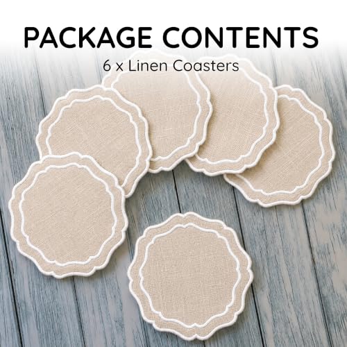 Linen Coasters for Drinks, Set of 6, 6 inch, Taupe - color: 1294 - Taupe, size: 6 inches
