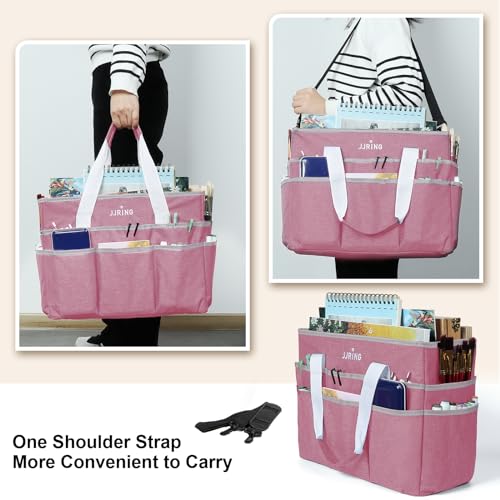 JJRING Craft Organizer Tote Bag Large Art Storage Caddy Pink - color: Pink, size: Large