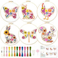 INFUNLY 6 Pack Animal Flowers Embroidery Starter Kit for Beginners Butterfly Cat DIY Embroidery Kits for Adults Rooster Squirrel Stamped Needlepoint Set with Step-by-Step Instruction Craft Lover Gift - style: Animal Flowers