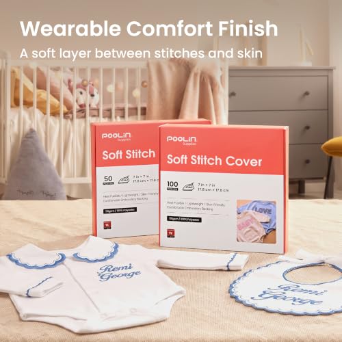 Poolin White Soft Stitch Cover 7" x 7" (50PCS), Heat Fusible Embroidery Backing